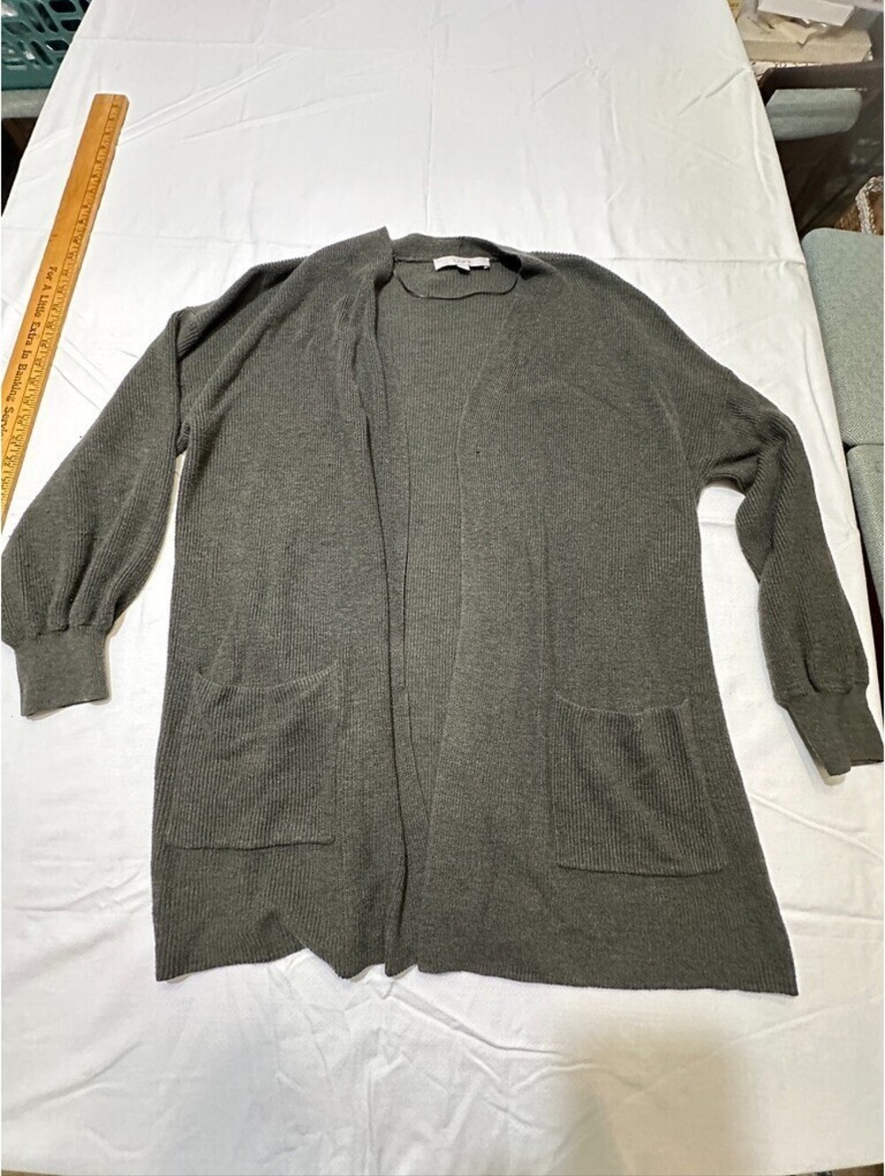 Loft Cardigan Sweater Women's Large Green Pockets Open